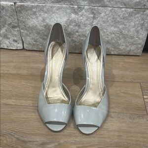 Elegant Gray Patent Peep-Toe Heels